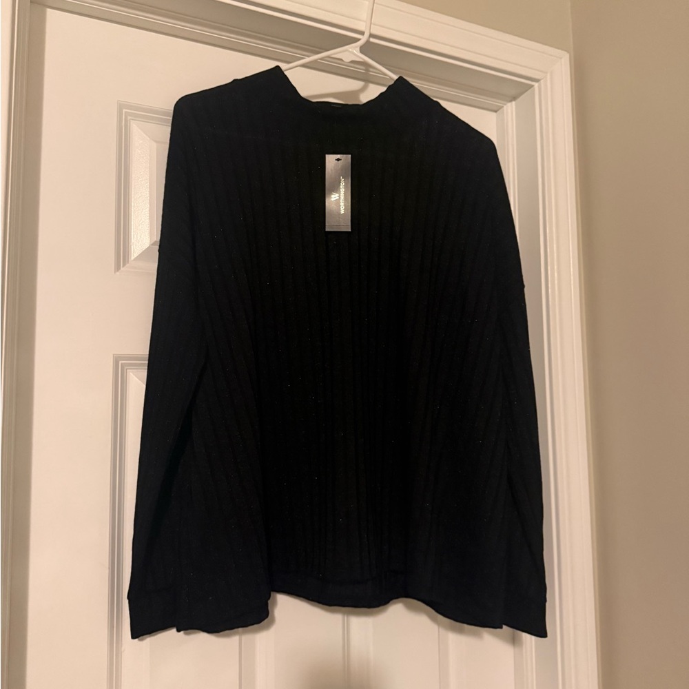 NWT Black with Gold Sparkles Mock Neck Long Sleeve Top Size XXL